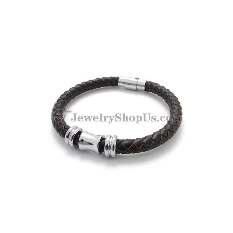 Elegantes Braunes Lederarmband Aus Titan Elegantes Braunes Lederarmband Aus Titan