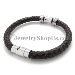 Elegantes Braunes Lederarmband Aus Titan