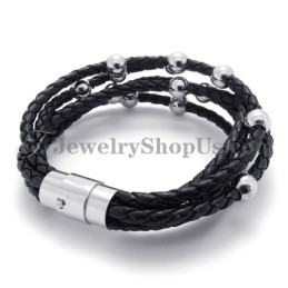 Modisches Schwarzes Lederarmband Mit Titan