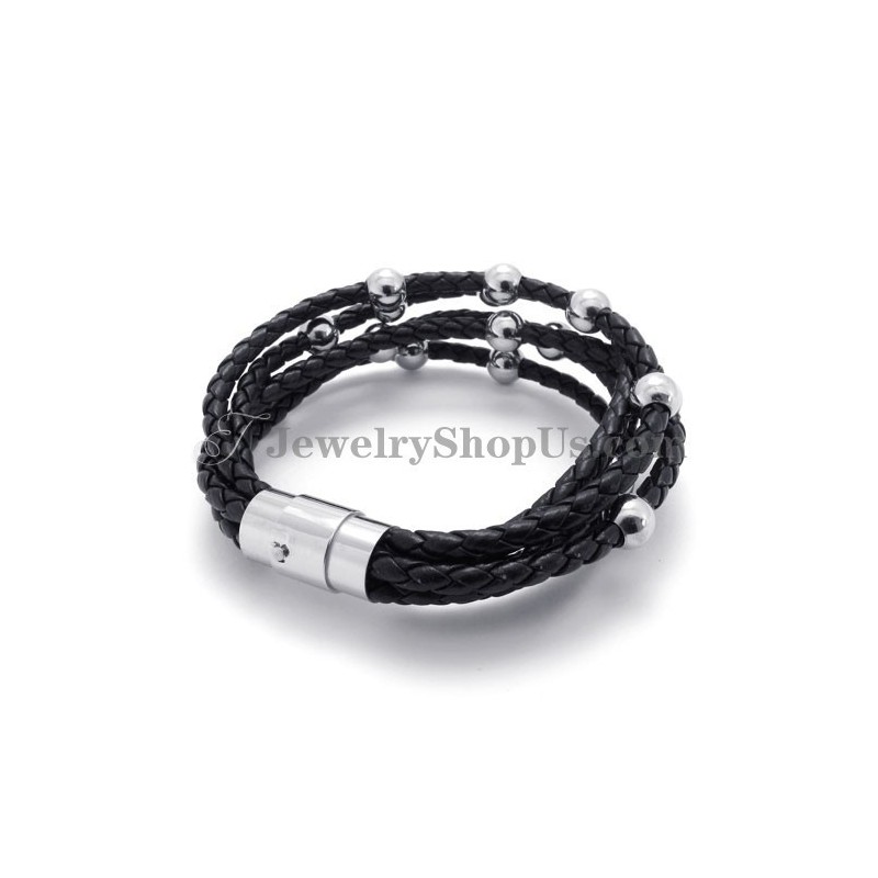 Modisches Schwarzes Lederarmband Mit Titan Modisches Schwarzes Lederarmband Mit Titan