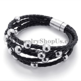 Modisches Schwarzes Lederarmband Mit Titan