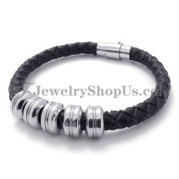 Modisches Armband Aus Schwarzem Leder Und Titan