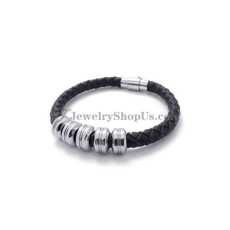Modisches Armband Aus Schwarzem Leder Und Titan Modisches Armband Aus Schwarzem Leder Und Titan