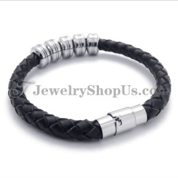 Modisches Armband Aus Schwarzem Leder Und Titan