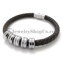 Elegantes Schwarzes Leder- Und Titanarmband