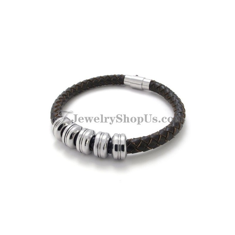 Elegantes Schwarzes Leder- Und Titanarmband Elegantes Schwarzes Leder- Und Titanarmband