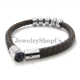 Elegantes Schwarzes Leder- Und Titanarmband