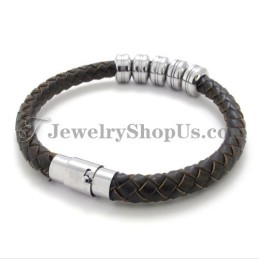 Elegantes Schwarzes Leder- Und Titanarmband