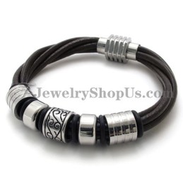 Modisches Armband Aus Braunem Leder Und Titan