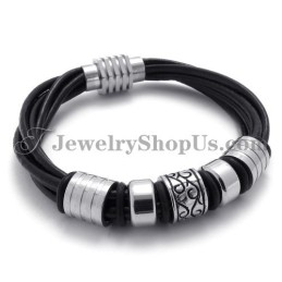 Elegantes Schwarzes Leder- Und Titanarmband