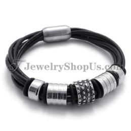 Elegantes Schwarzes Lederarmband Mit Titan