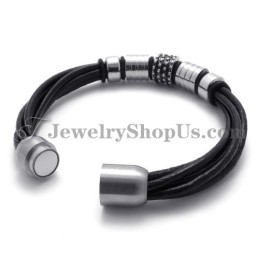 Elegantes Schwarzes Lederarmband Mit Titan