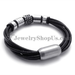 Elegantes Schwarzes Lederarmband Mit Titan