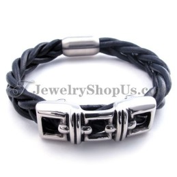 Elegantes Schwarzes Titan-Lederarmband