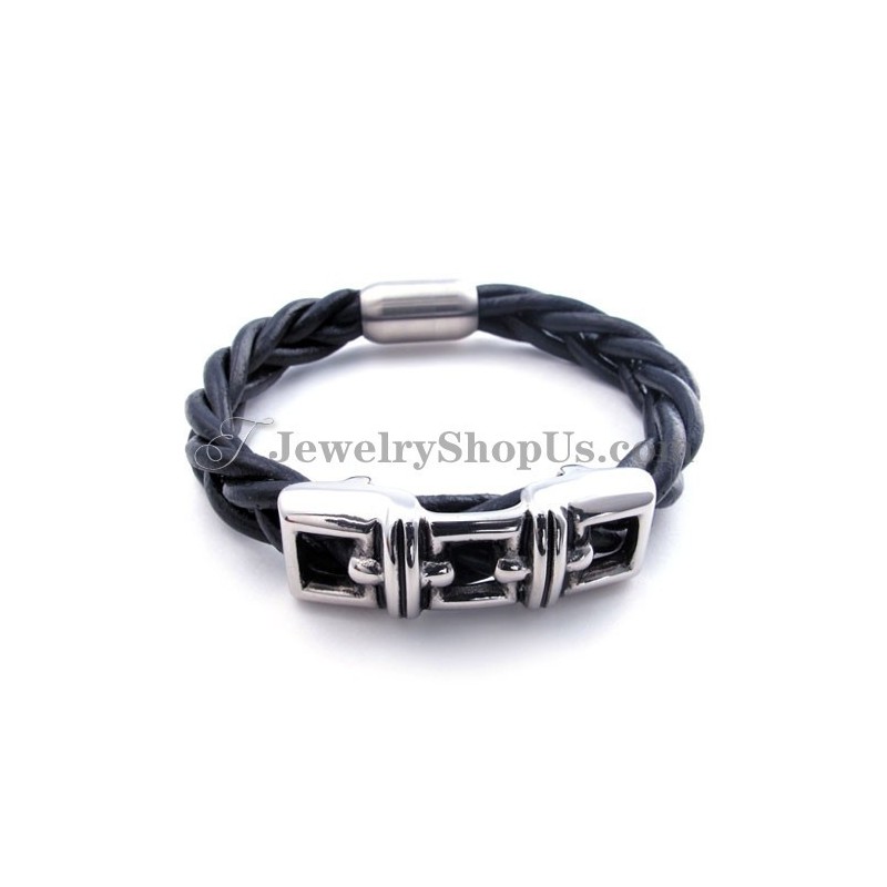 Elegantes Schwarzes Titan-Lederarmband Elegantes Schwarzes Titan-Lederarmband