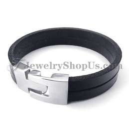 Elegantes Schwarzes Lederarmband Mit Titan