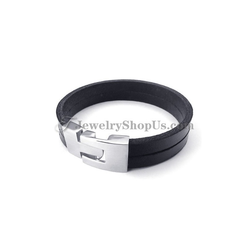 Elegantes Schwarzes Lederarmband Mit Titan Elegantes Schwarzes Lederarmband Mit Titan