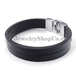 Elegantes Schwarzes Lederarmband Mit Titan