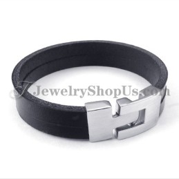 Elegantes Schwarzes Lederarmband Mit Titan