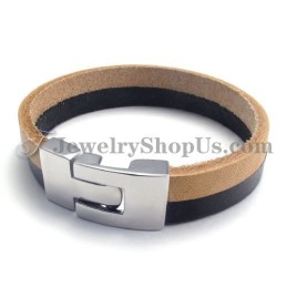 Elegantes Schwarz-Braunes Lederarmband Mit Titan