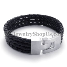 Elegantes Schwarzes Leder- Und Titanarmband