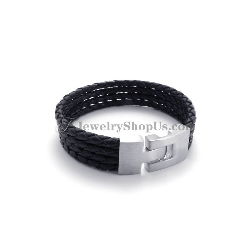 Elegantes Schwarzes Leder- Und Titanarmband Elegantes Schwarzes Leder- Und Titanarmband