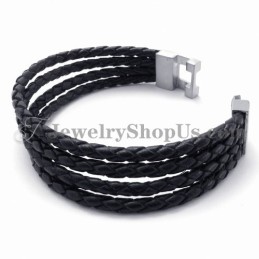 Elegantes Schwarzes Leder- Und Titanarmband