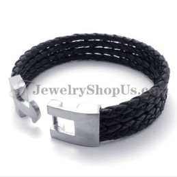 Elegantes Schwarzes Leder- Und Titanarmband