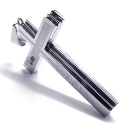 Herren-Halskette Mit Kreuzanhänger Aus Reinem Titan, Silber (Neu)
