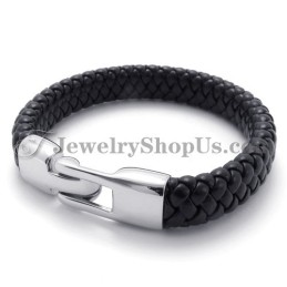 Wunderschönes Schwarzes Titan- Und Lederarmband