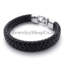 Wunderschönes Schwarzes Titan- Und Lederarmband