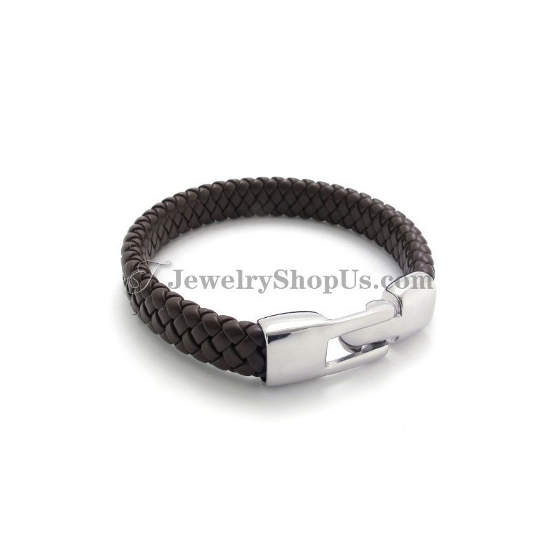Elegantes Braunes Titan- Und Lederarmband Elegantes Braunes Titan- Und Lederarmband