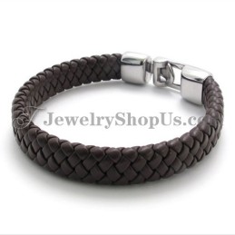 Elegantes Braunes Titan- Und Lederarmband