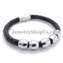 Schwarzes Leder- Und Titanarmband