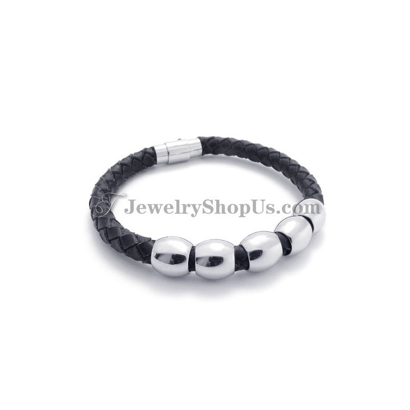 Schwarzes Leder- Und Titanarmband Schwarzes Leder- Und Titanarmband