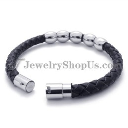 Schwarzes Leder- Und Titanarmband