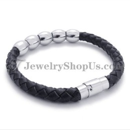 Schwarzes Leder- Und Titanarmband