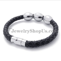 Modisches Schwarzes Lederarmband Aus Titan