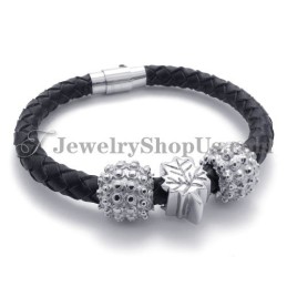 Schwarzes Titan- Und Lederarmband