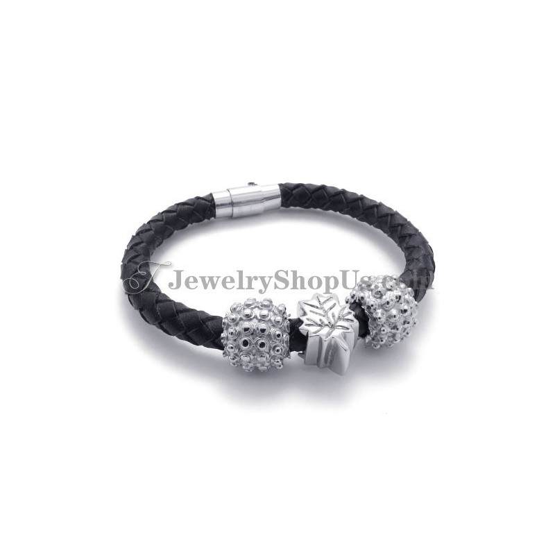 Schwarzes Titan- Und Lederarmband Schwarzes Titan- Und Lederarmband