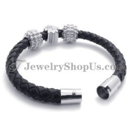 Schwarzes Titan- Und Lederarmband