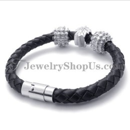 Schwarzes Titan- Und Lederarmband