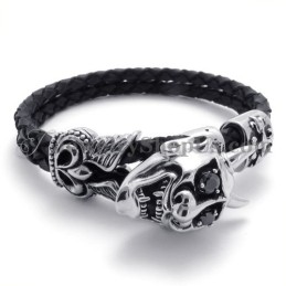 Modisches Schwarzes Lederarmband Mit Titan