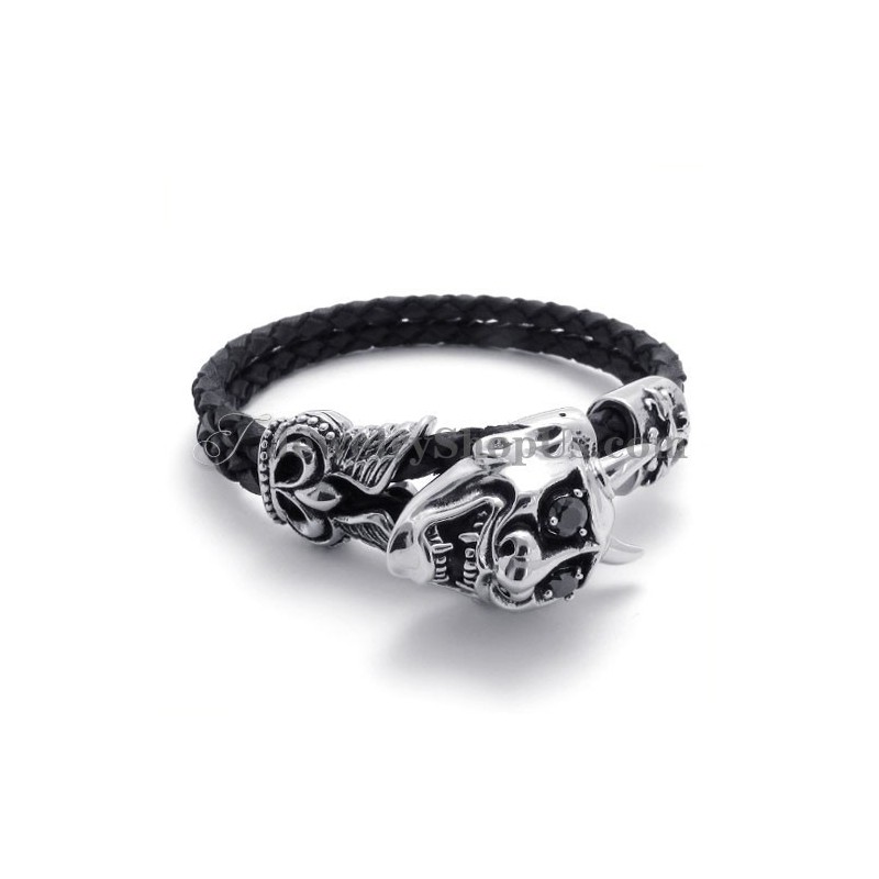 Modisches Schwarzes Lederarmband Mit Titan Modisches Schwarzes Lederarmband Mit Titan