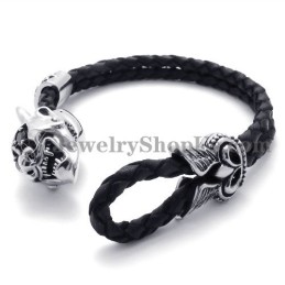 Modisches Schwarzes Lederarmband Mit Titan