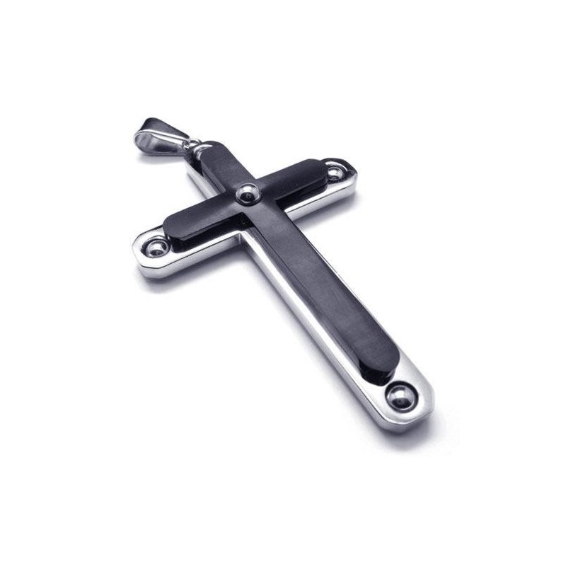 Herren-Halskette Mit Kreuzanhänger Aus Reinem Titan, Schwarz Herren-Halskette Mit Kreuzanhänger Aus Reinem Titan, Schwarz