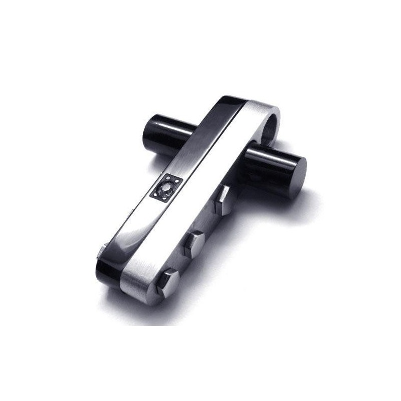 Herren Halskette Mit Kreuzanhänger Aus Reinem Titan, Schwarz/Silber Herren Halskette Mit Kreuzanhänger Aus Reinem Titan, Schwarz/Silber