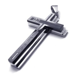 Herren-Halskette Mit Kreuzanhänger Aus Reinem Titan, Silber (Neu)