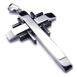 Männer Schwarz Silber Reines Titan Kreuz Halskette Anhänger