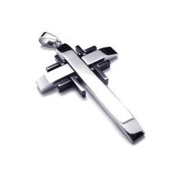 Männer Schwarz Silber Reines Titan Kreuz Halskette Anhänger